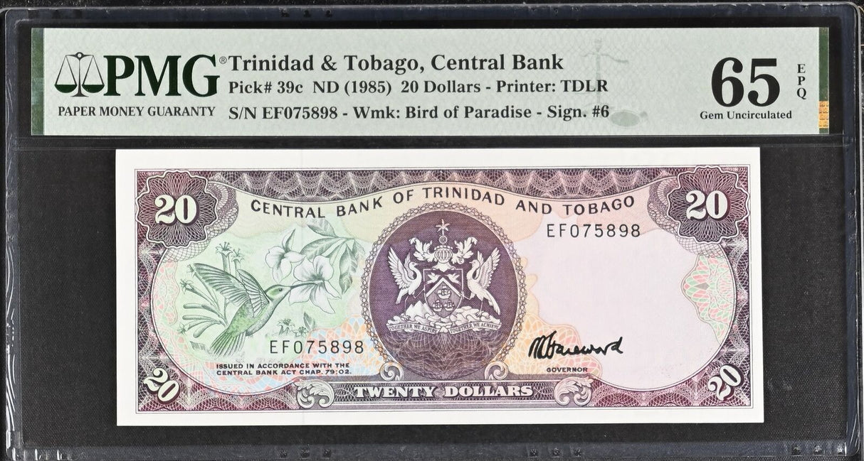 Trinidad & Tobago 20 Dollars ND 1985 P 39 c Gem UNC PMG 65 EPQ