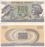 Italy 500 Lire 1970 P 93 a Eagle Agrigento Aretusa UNC