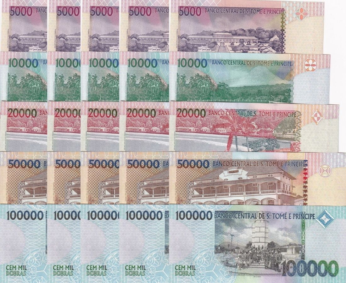 St.Thomas & Prince Set 5 x 5 = 25 UNC 5000-100000 Random Date P 65 66 67 68 69