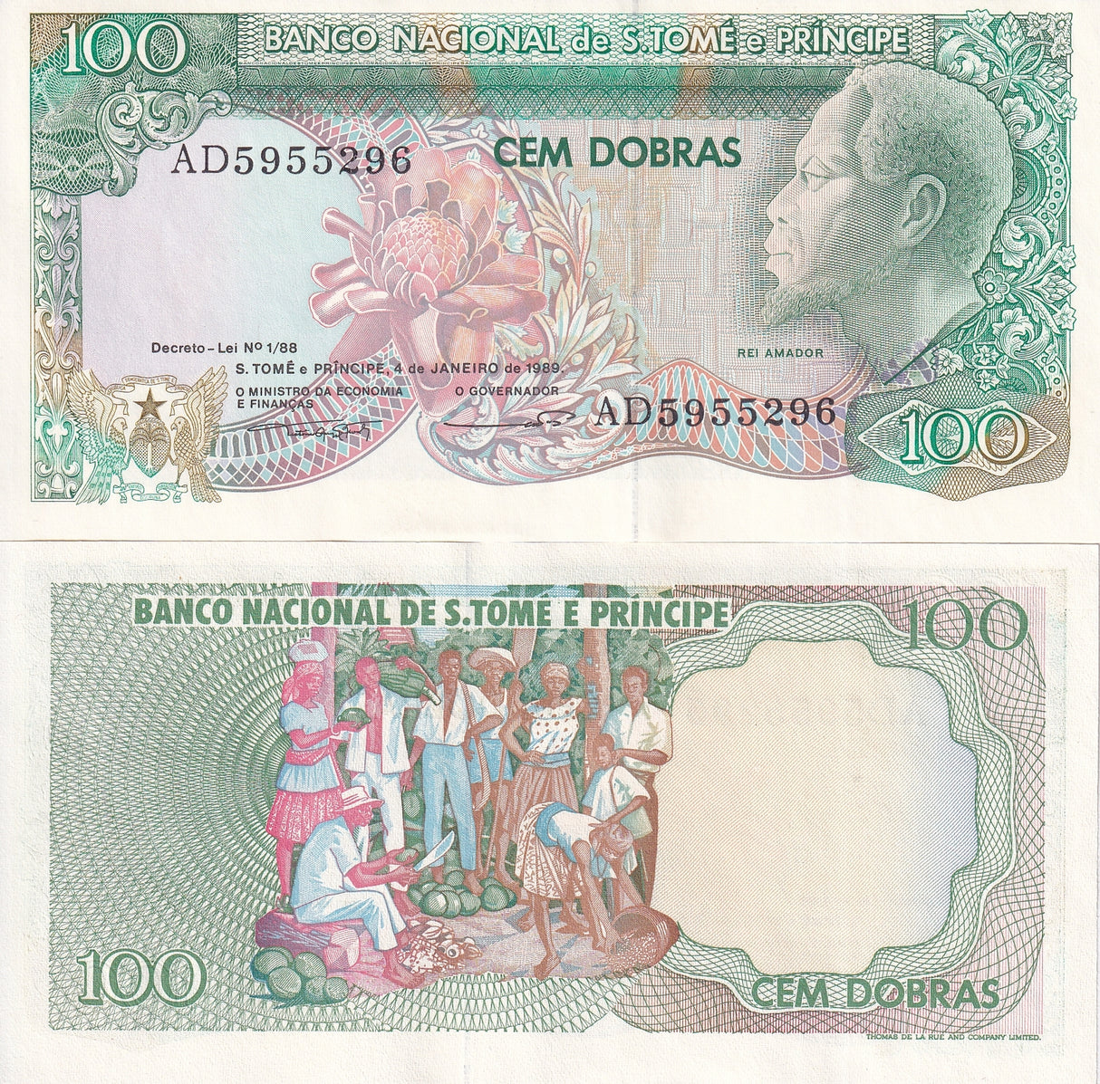 St. Thomas & Prince 100 Dobras 1989 P 60 UNC