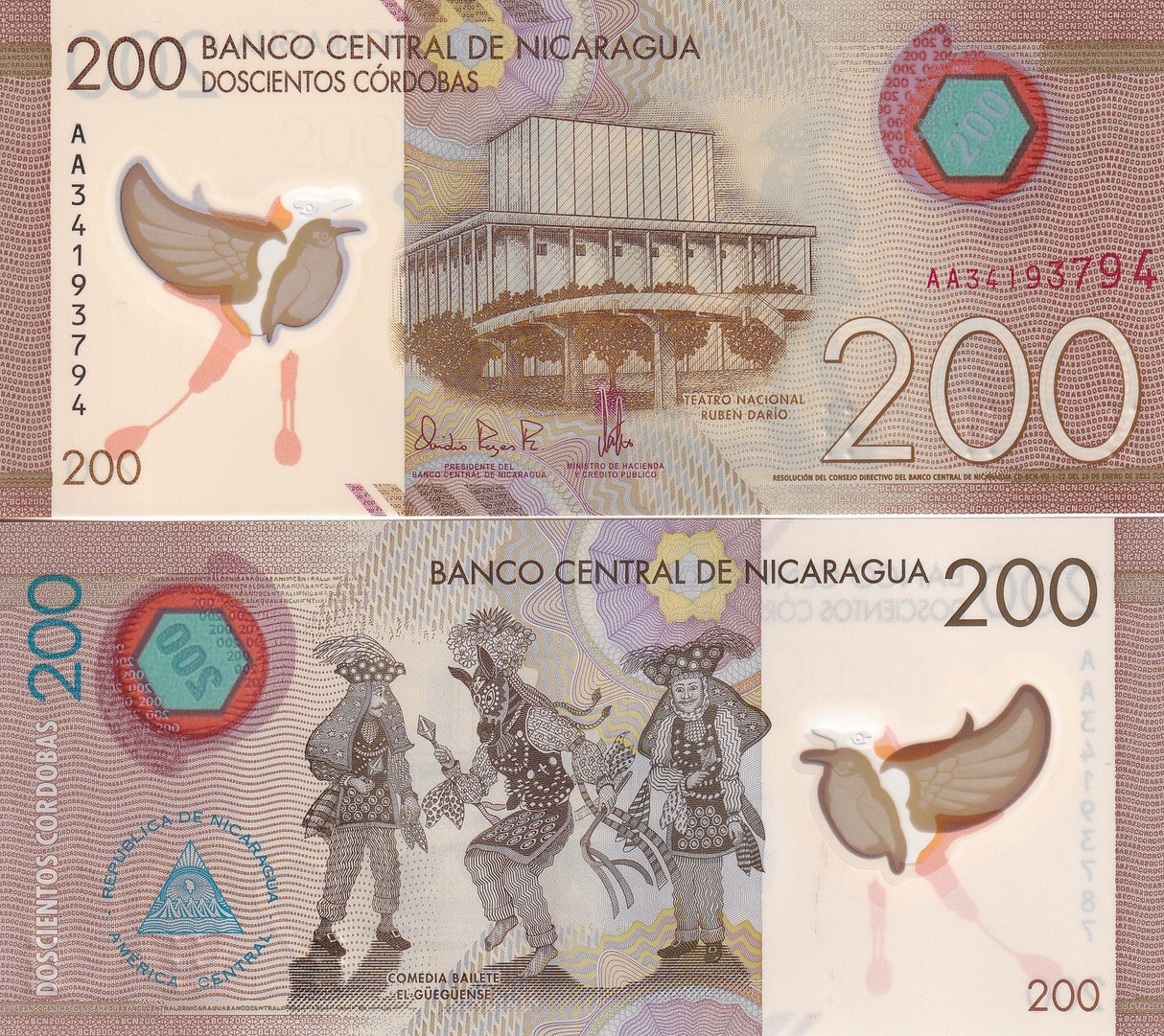 Nicaragua 200 Cordobas 2022 P 213 b Polymer UNC