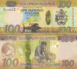 Solomon Islands 100 Dollars 2023 P 36 c UNC,  Flag, arms, Coconut harvest