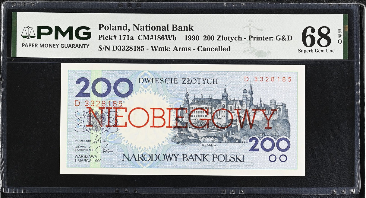 Poland 200 Zlotych 1990 P 171 a Cancelled Superb Gem UNC PMG 68 EPQ