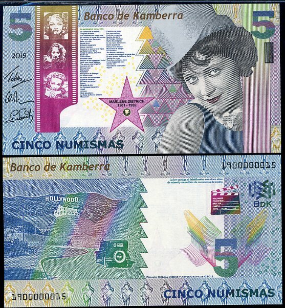 KAMBERRA 5 NUMISMAS 2019 Private FANTASY MARLENE DIETRICH HOLLYWOOD