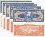 Brazil 2 Cruzeiros 1954 - 1958 P 151 b UNC LOT 5 PCS