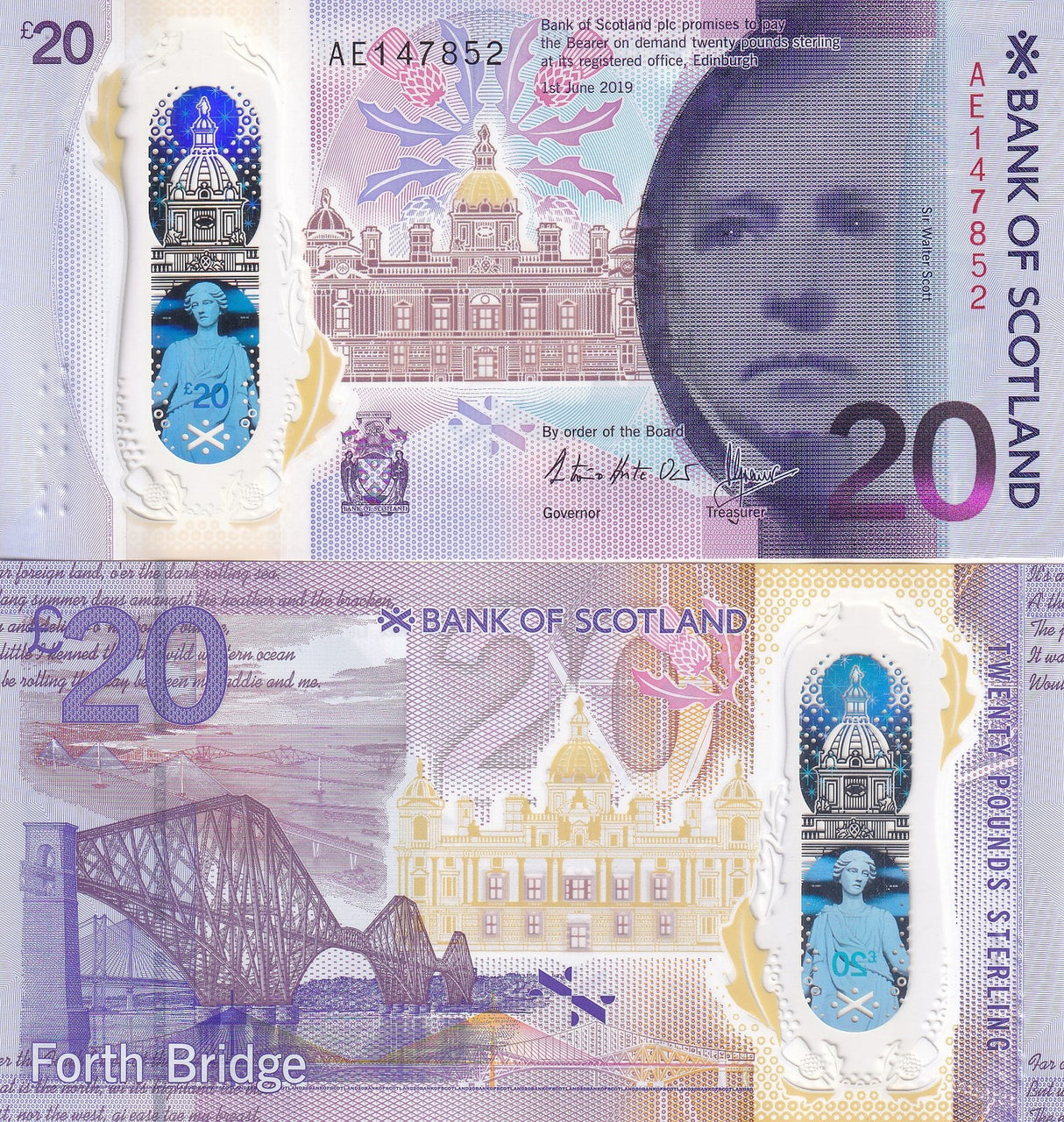 Scotland 20 Pounds 2019 Polymer P 132 UNC