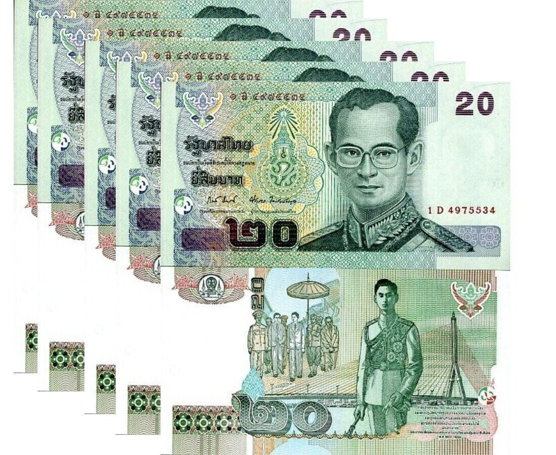 Thailand 20 Baht ND 2003 Random Sign P 109 AUnc LOT 5 PCS