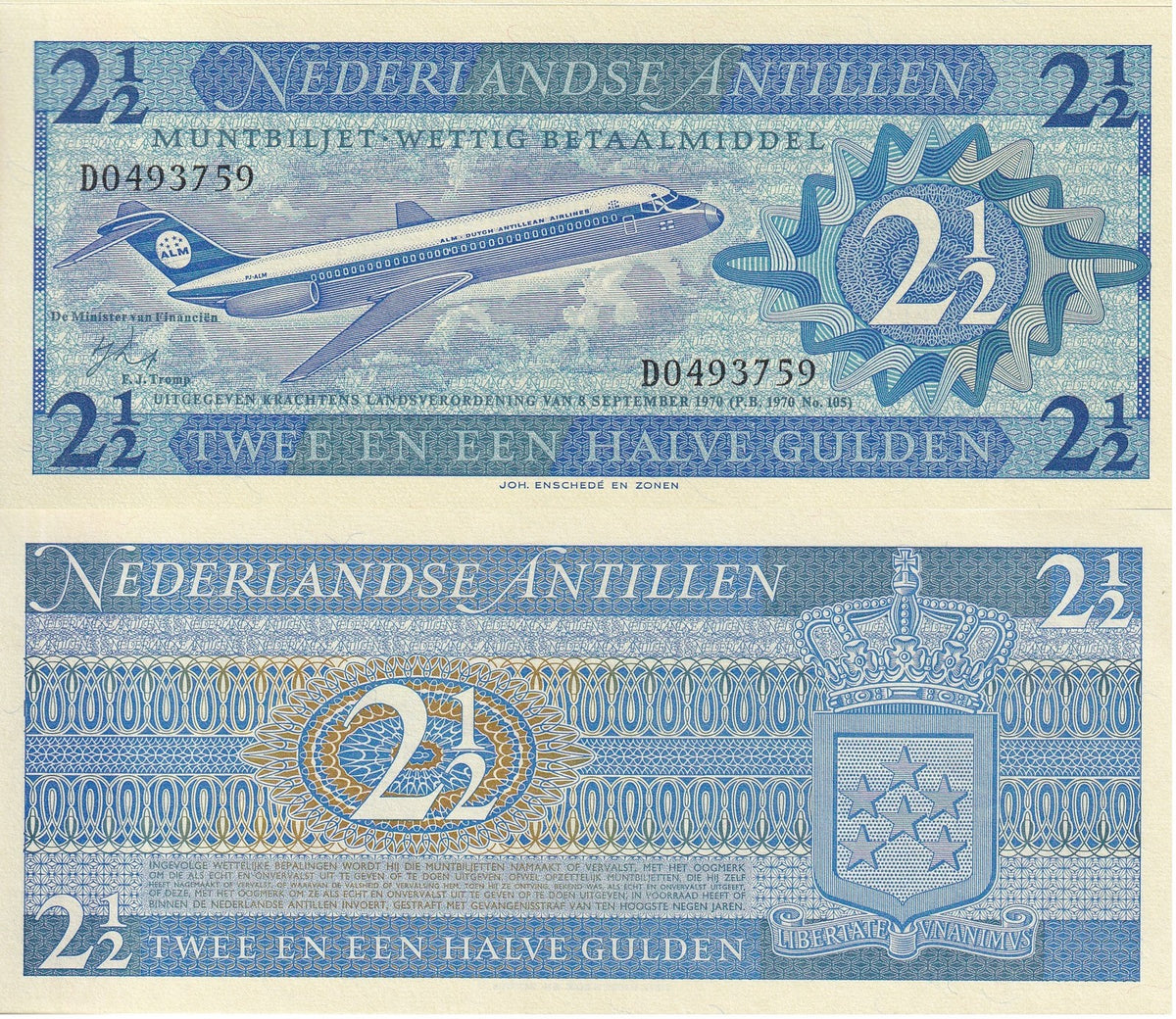 Netherlands Antilles 2 1/2 Gulden 1970 P 21 UNC