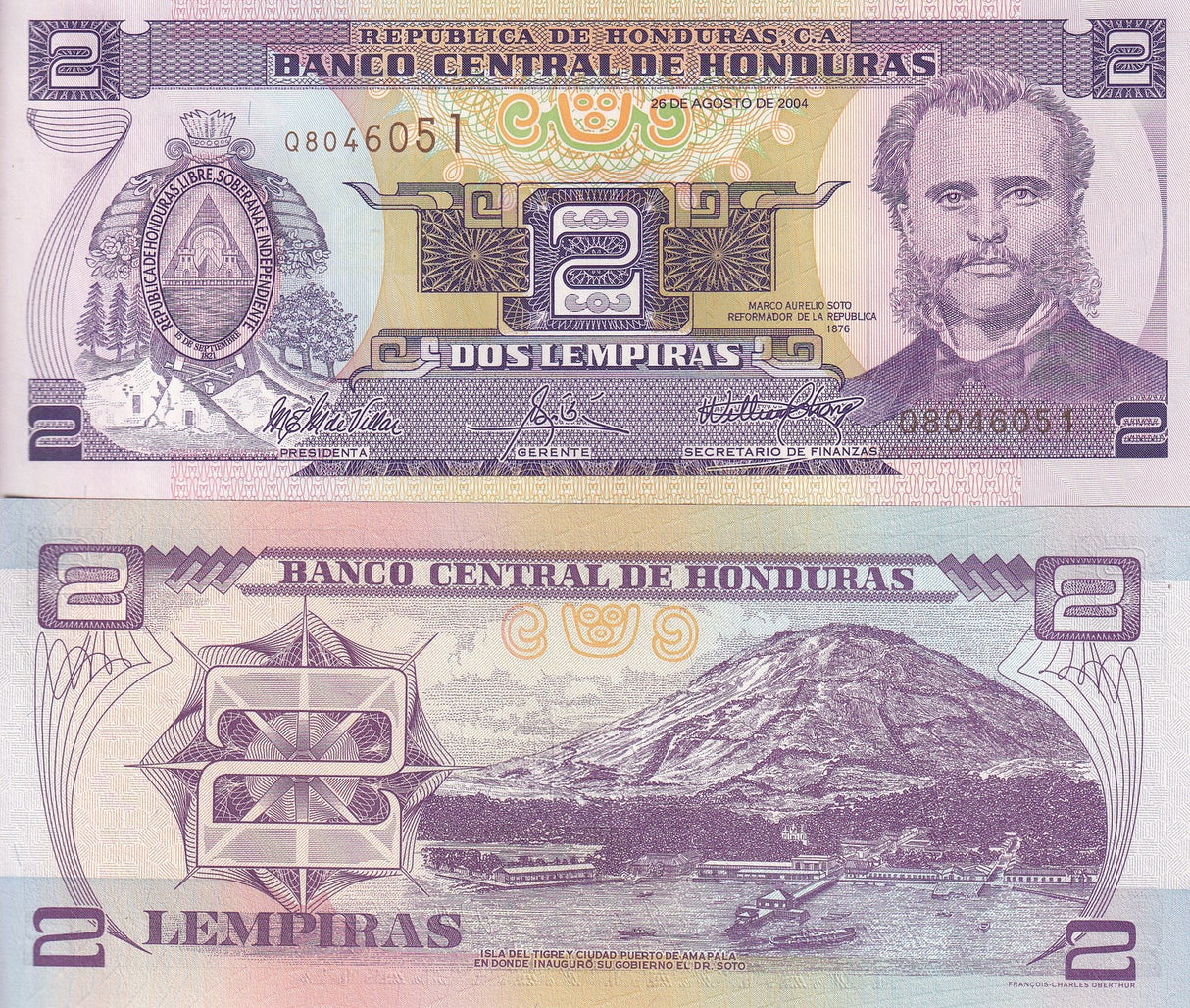 Honduras 2 Lempiras 2004 P 80Ae UNC