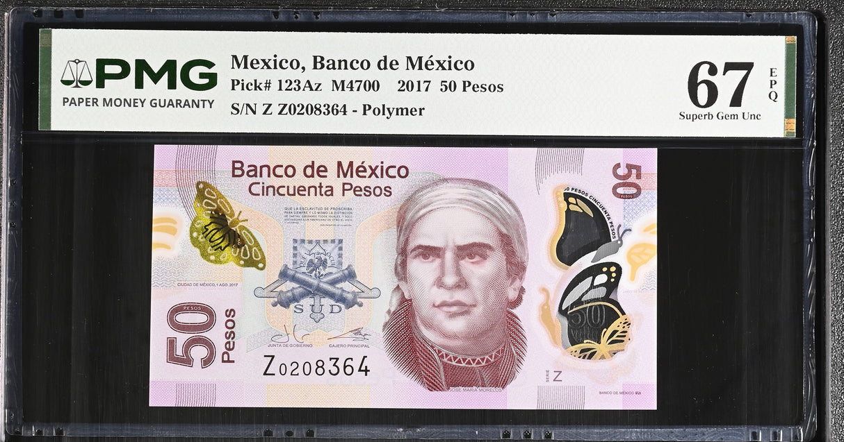 Mexico 50 Pesos 2017 P 123Az Superb Gem UNC PMG 67 EPQ