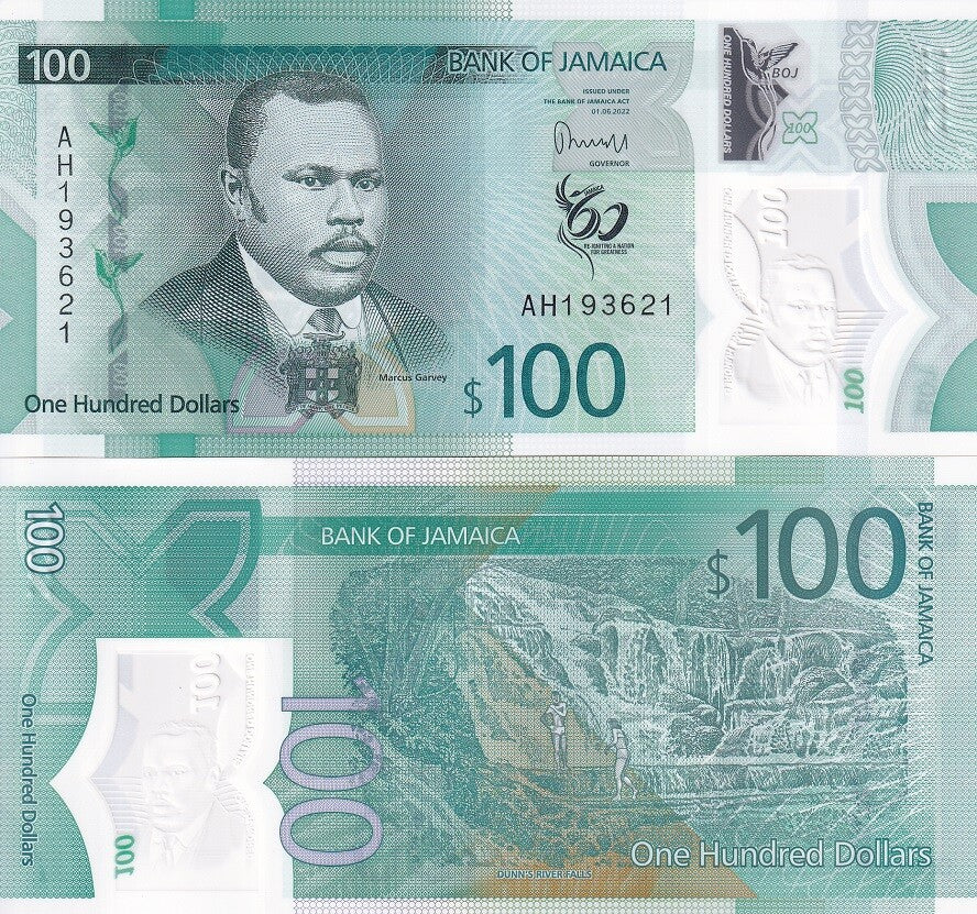 Jamaica 100 Dollars 2022 / 2023 P 97 Polymer UNC ,Dunn's River falls