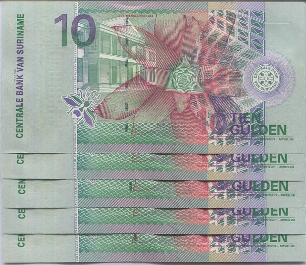 Suriname 10 Gulden 2000 P 147 Black-throated mango UNC Lot 5 PCS