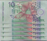 Suriname 10 Gulden 2000 P 147 Black-throated mango UNC Lot 5 PCS