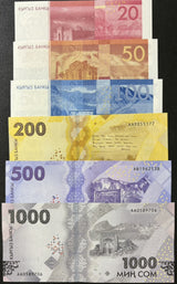 Kyrgyzstan Set 6 UNC 20 50 100 200 500 1000 Som 2016 - 2023 P 24 25 26 37 38 39