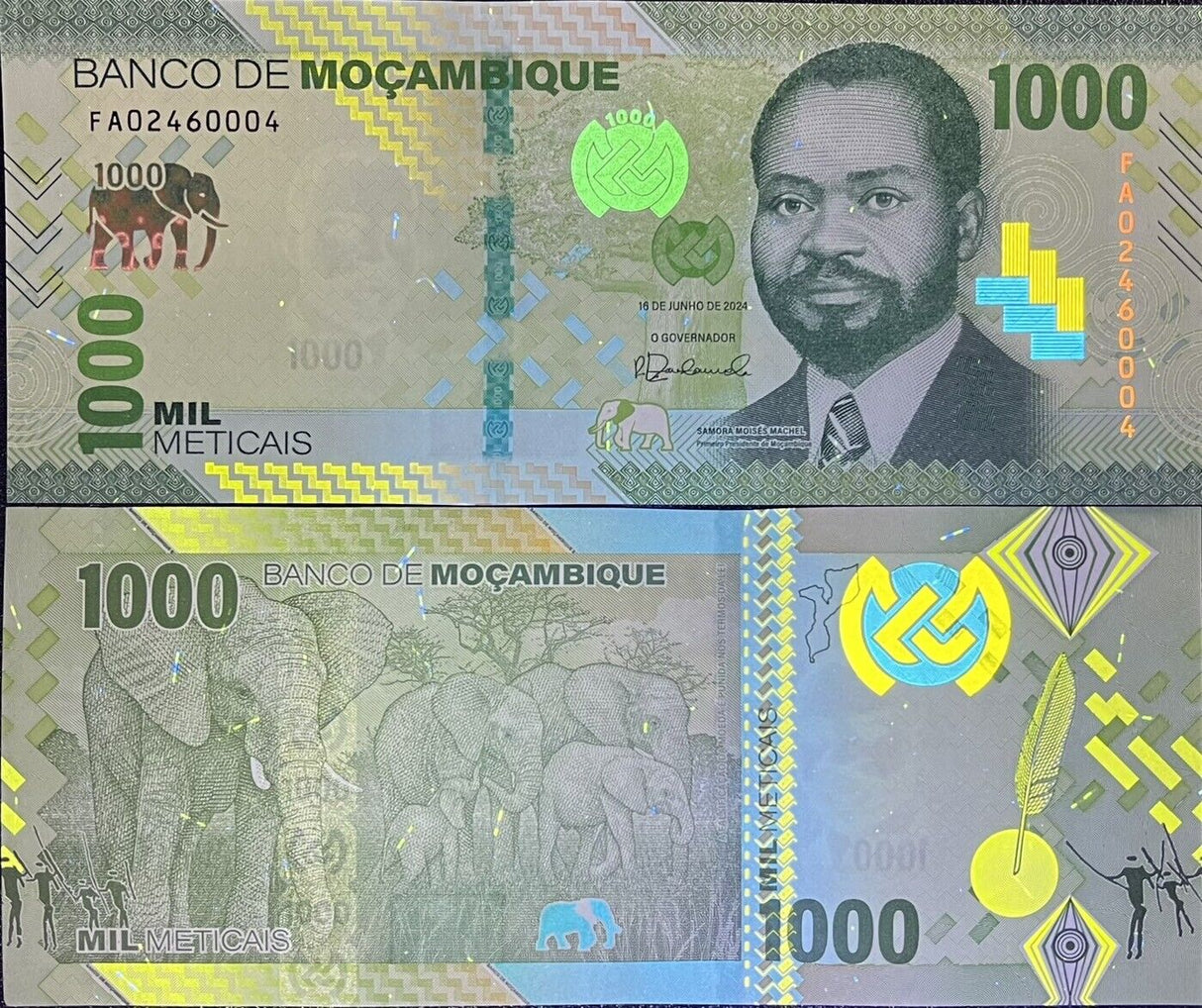 Mozambique set 6 UNC (20 50 100 Polymer) 200 500 1000 Meticais 2024 P 155 -160