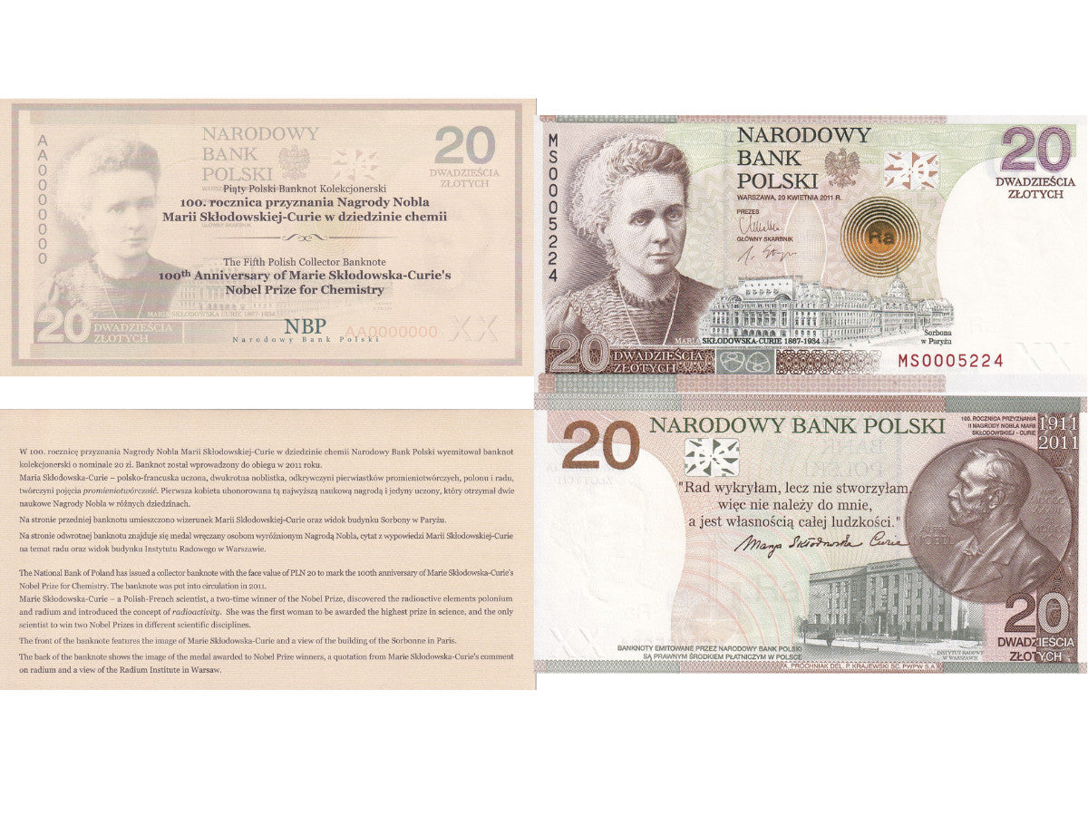 Poland 20 Zlotych 2011 Commemorative Marie Curie P A184 UNC W/Folder