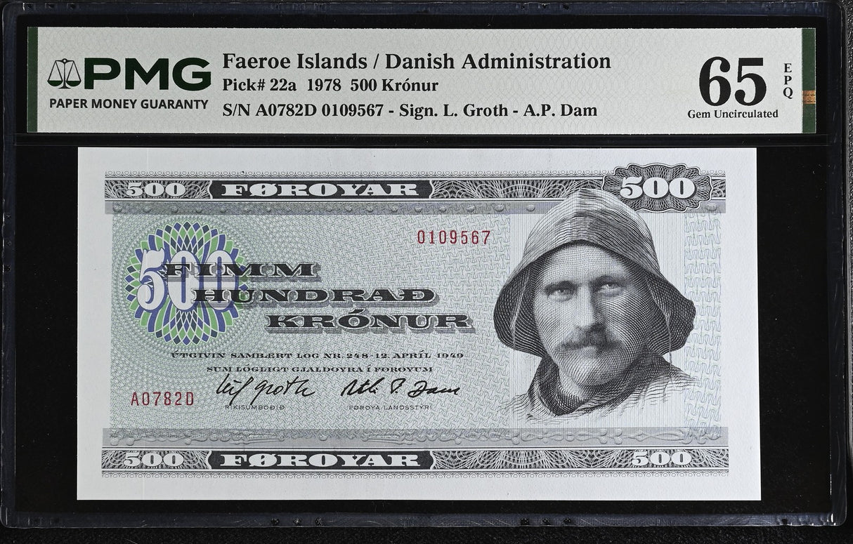 Faeroe Islands 500 Kronur 1978 P 22 a Gem UNC PMG 65 EPQ