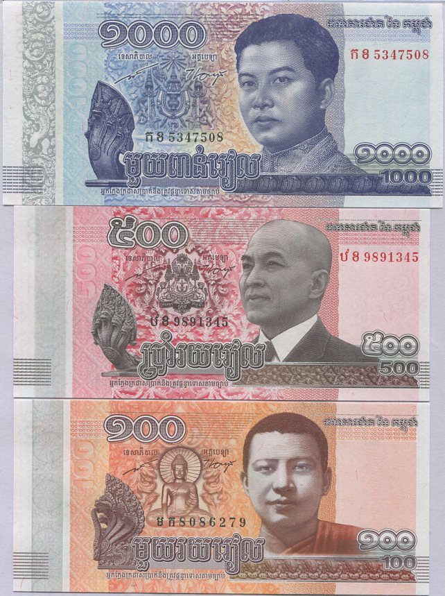 Cambodia Set 3 UNC 100 500 1000 Riels 2014-2016 P 65 66 67