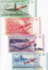 Tonga Set 4 UNC 1 2 5 10 Pa'anga ND 2012 P 37 38 39 40 SPECIMEN UNC