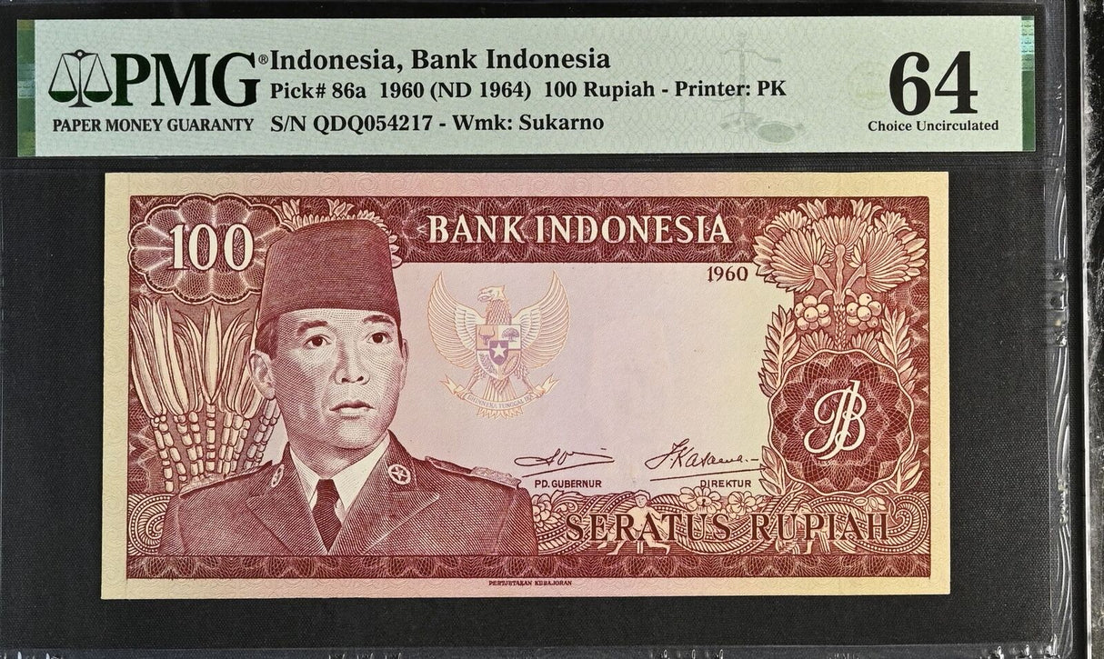 Indonesia 100 Rupiah 1960 ND 1964 P 86 a Choice UNC PMG 64