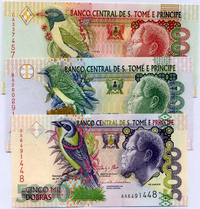 St. Thomas & Prince Set 3 UNC 5000 10000 20000 Random Date P 65 66 67 Sao Tome