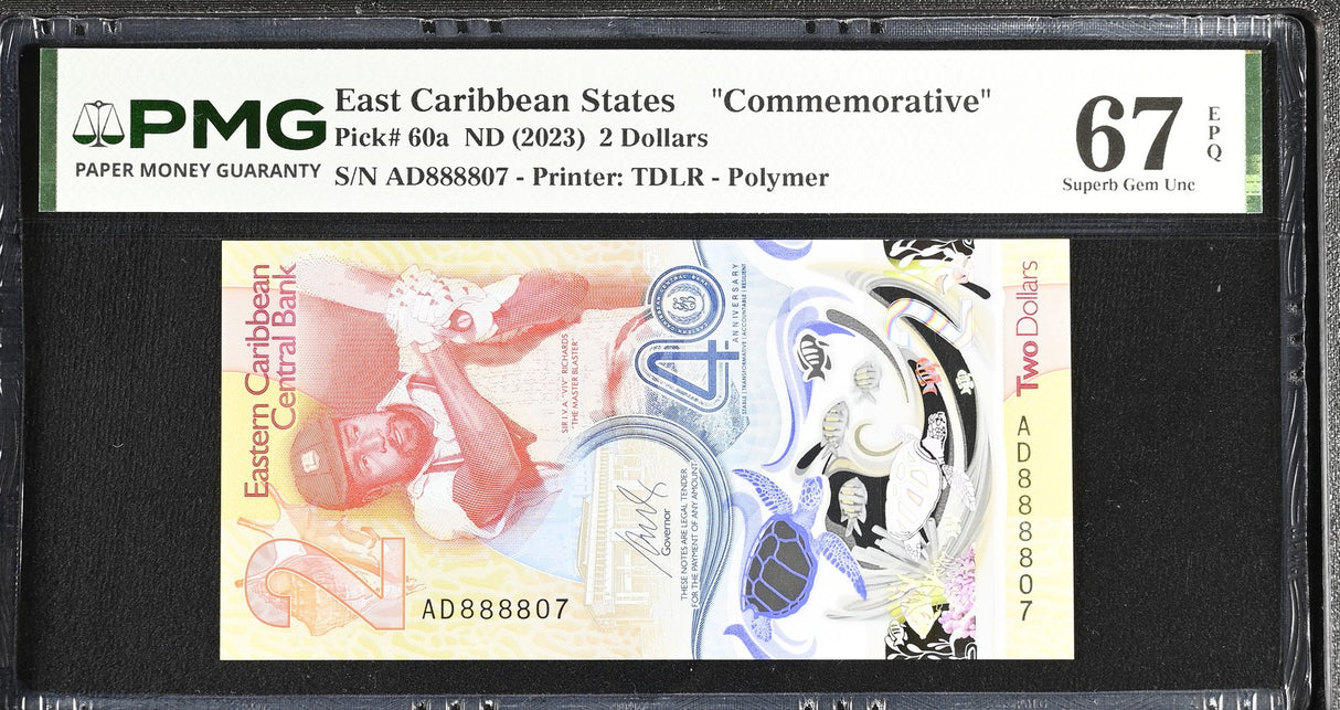 East Caribbean States 2 Dollars ND 2023 P 60 a 888807 Superb Gem UNC PMG 67 EPQ