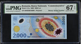 Romania 2000 Lei 1999 P 111 a Polymer BINARY # 10000 Superb Gem UNC PMG 67 EPQ