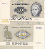 Denmark 10 Kroner 1978 P 48 h UNC