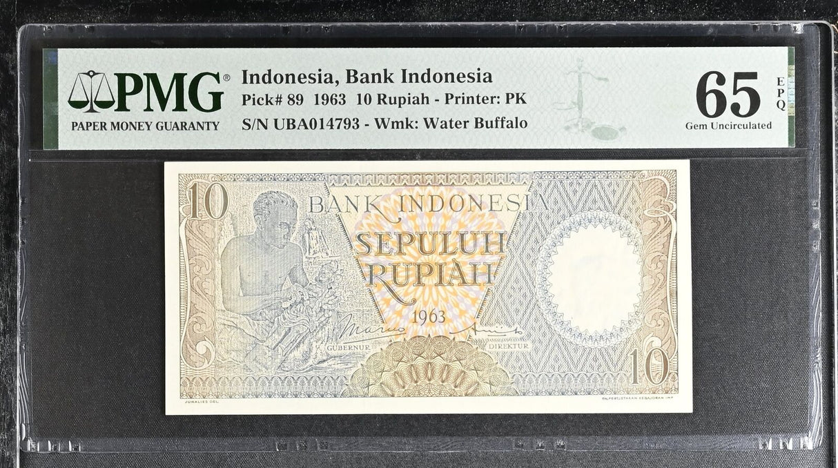 Indonesia 10 Rupiah 1963 P 89 Gem UNC PMG 65 EPQ
