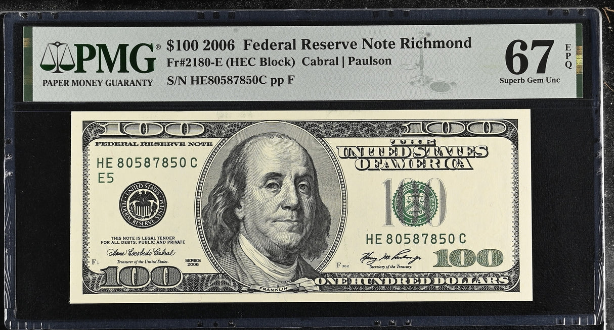 United States 100 Dollars USA 2006 P 528 E Richmond Superb Gem UNC PMG 67 EPQ