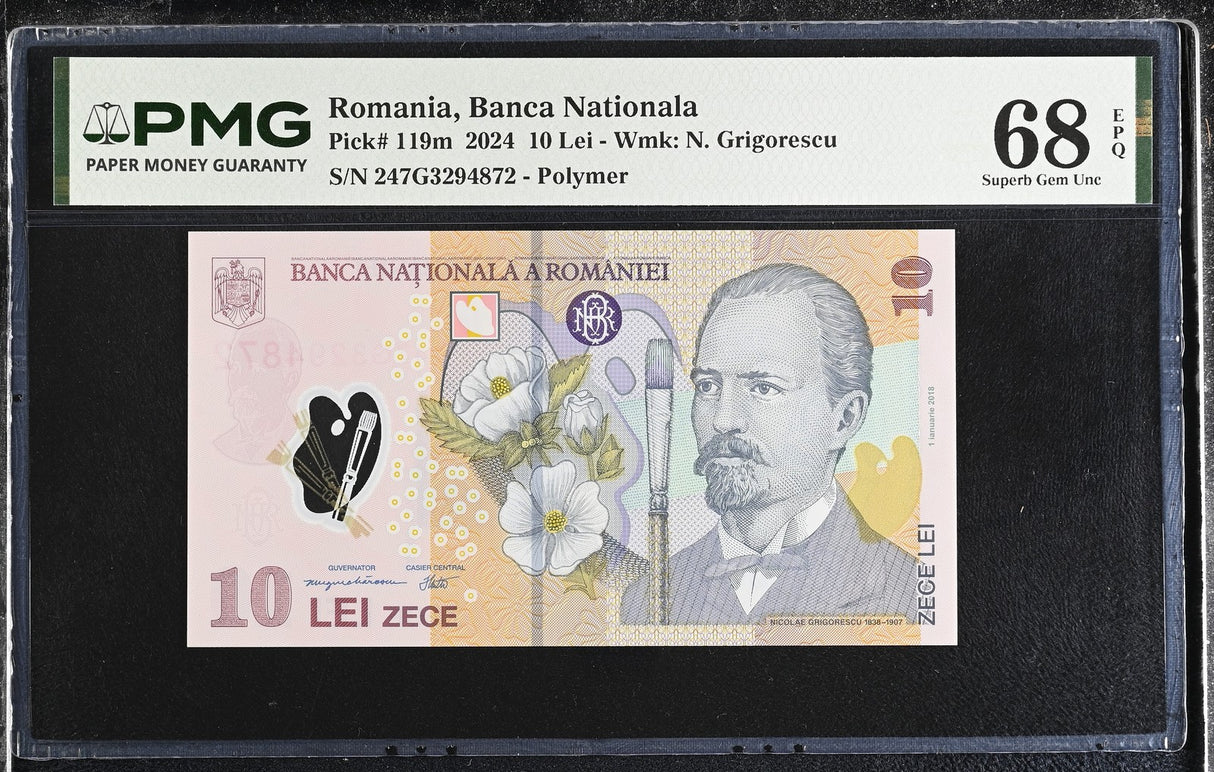 Romania 10 Leu 2024 P 119 m Polymer Superb Gem UNC PMG 68 EPQ