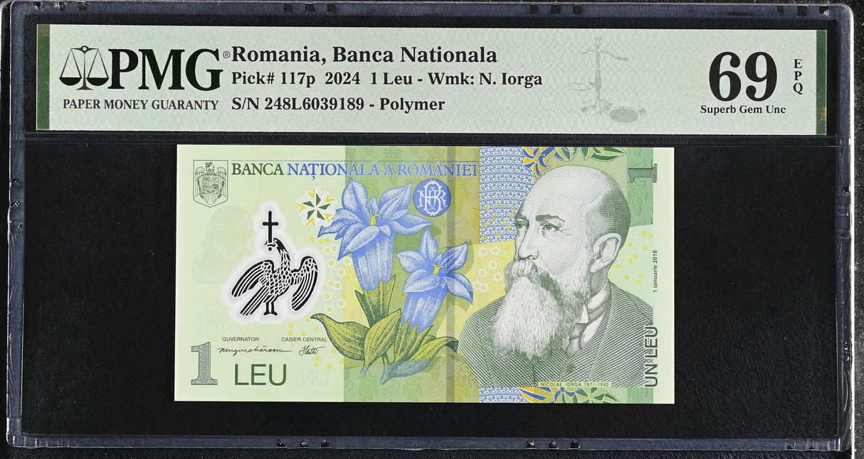 Romania 1 Leu 2024 P 117 p Polymer Superb Gem UNC PMG 69 EPQ