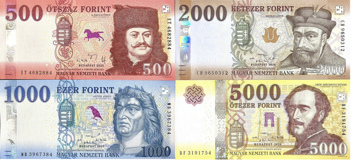 Hungary Set 4 UNC 500 1000 2000 5000 Forint 2020 - 2025 P 202 203 204 ...