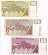 Slovenia Set 3 Pcs 1 2 5 Tolarjev 1990 P 1 2 3 UNC