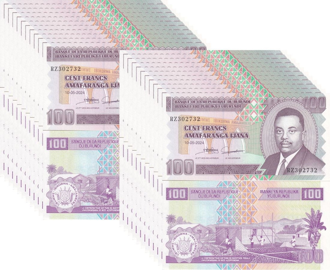 Burundi 100 Francs 2024 P 44 UNC LOT 20 PCS