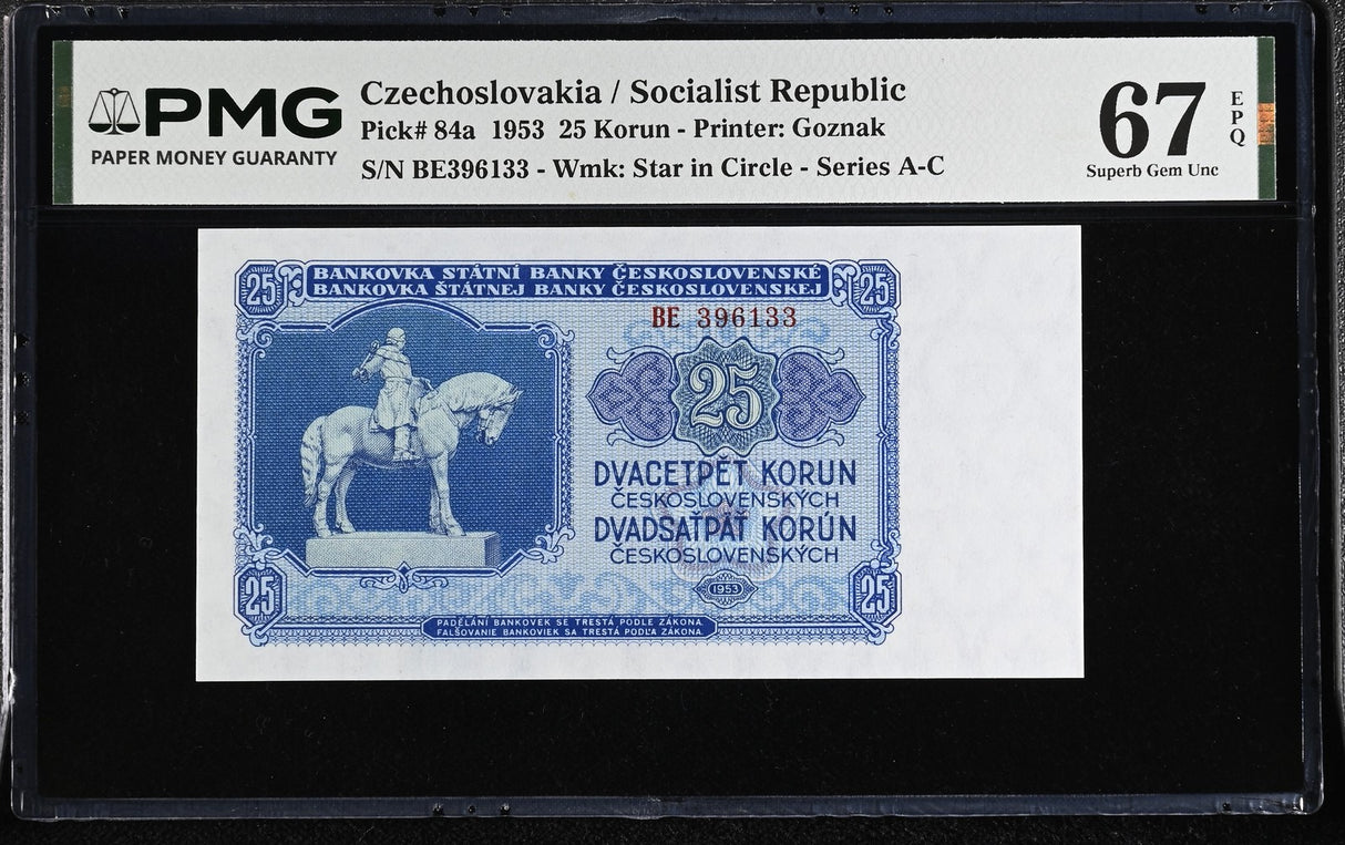 Czechoslovakia 25 Korun 1953 P 84 a Superb Gem UNC PMG 67 EPQ