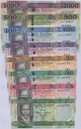 South Sudan Set 8 UNC 1 5 10 20 50 100 500 1000 Pounds Random date P 6 - 21 PNB