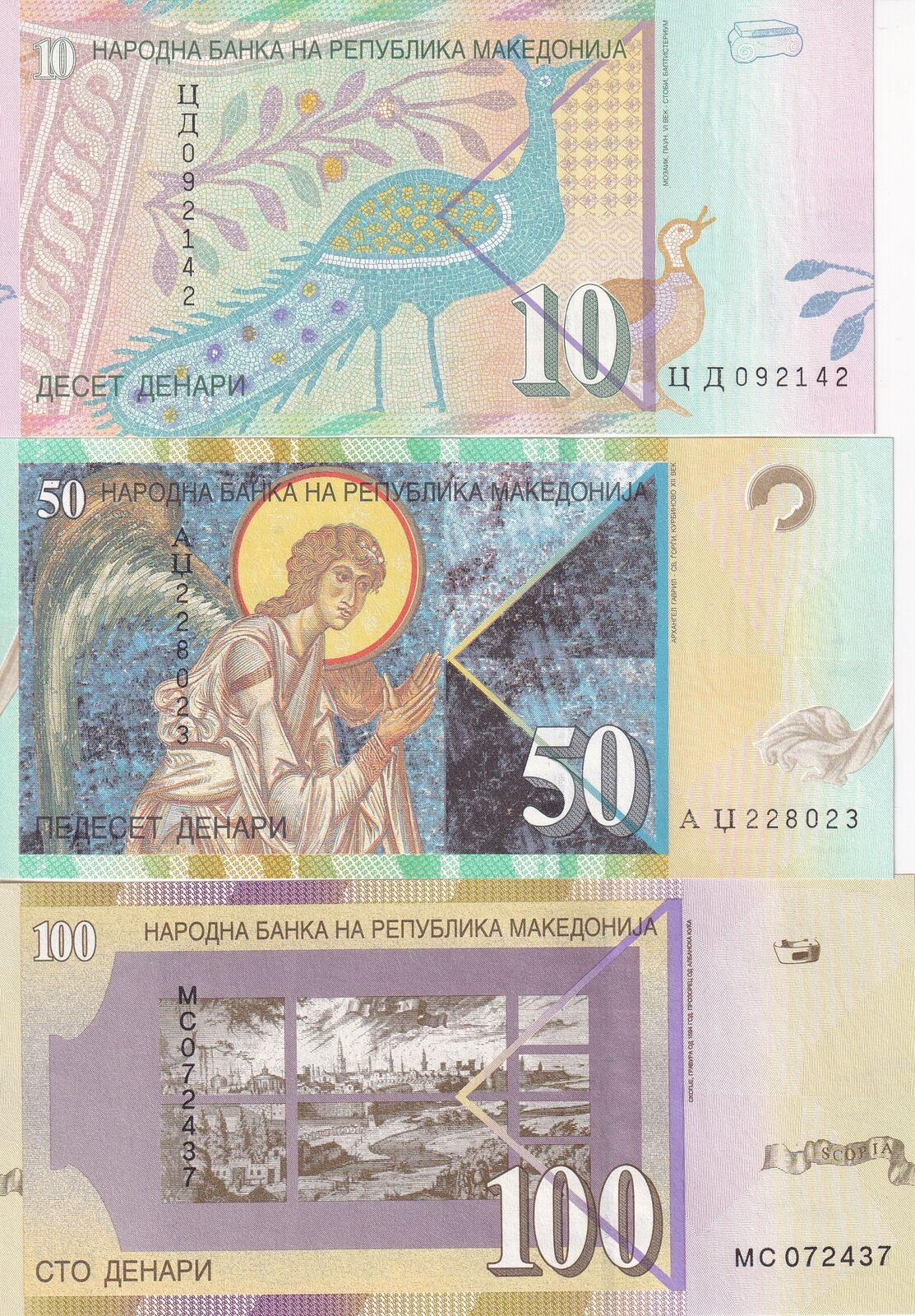 Macedonia Set 3 PCS 10 50 100 Denari Random Year P 14 P 15 P 16 UNC