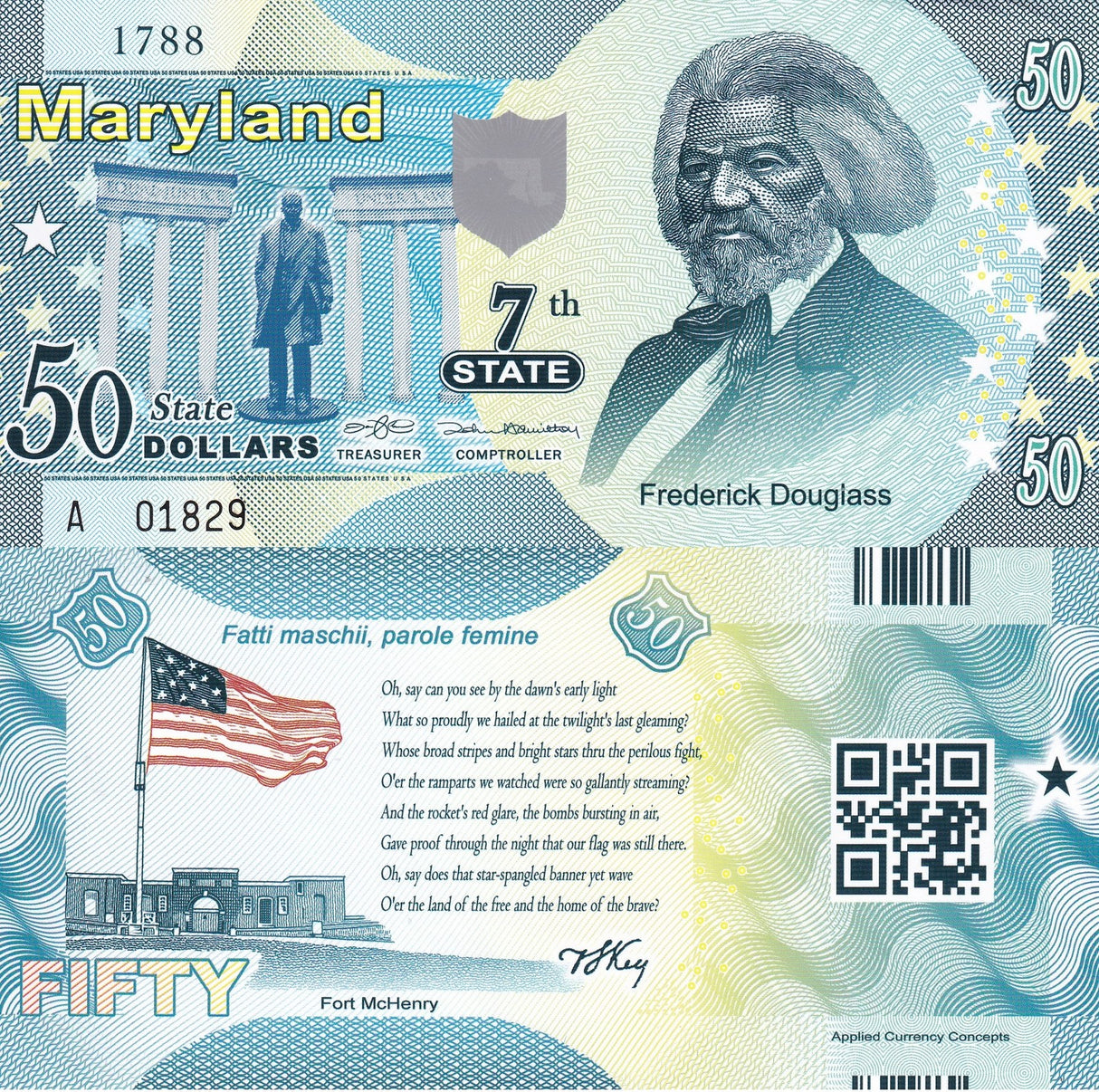 UNITED STATE USA. MARYLAND 50 D. 7th STATE F. DOUGLASS ND 2014 POLYMER AUnc