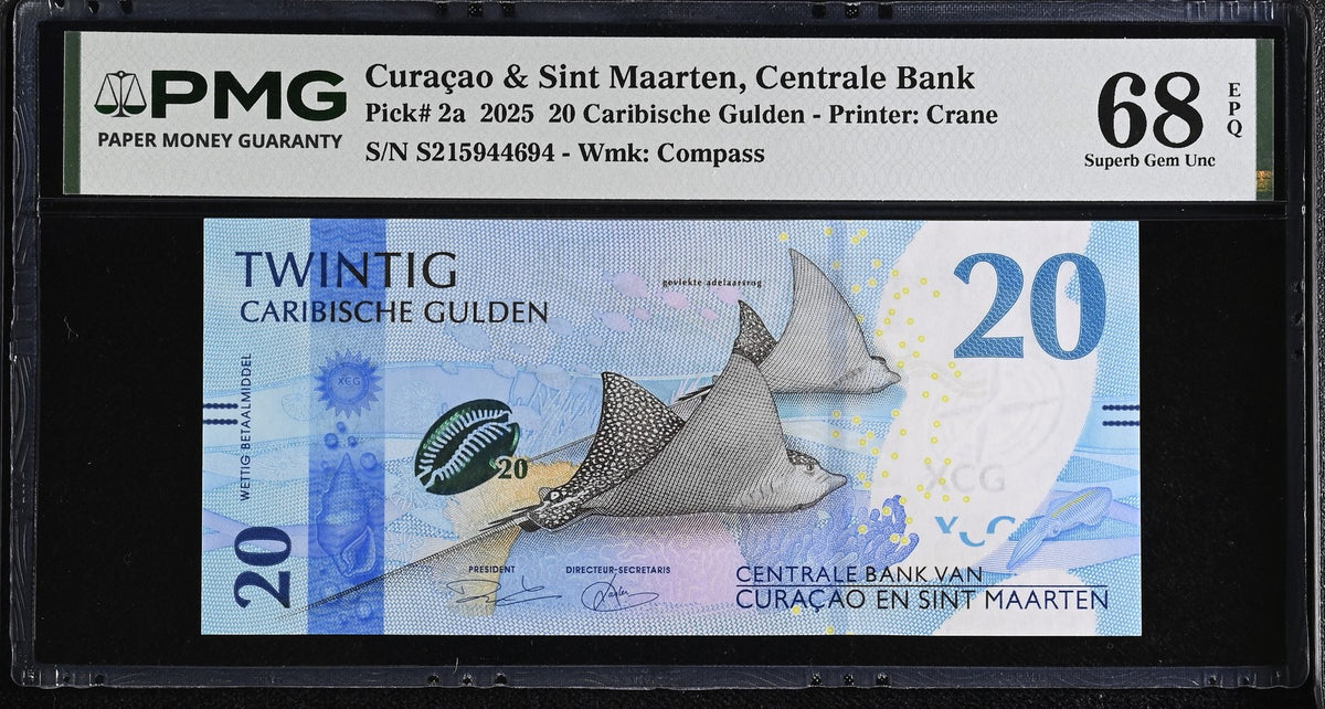 Curacao & Sint Maarten 20 Gulden 2025 P 2 a Superb Gem UNC PMG 68 EPQ
