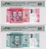Jamaica Set 2; 50 10 Dollars 2022 P 96 P 97 Superb Gem UNC PMG 68 EPQ