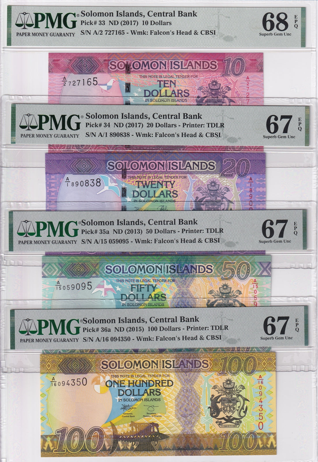 Solomon Set 4; 10-50 100 Dollars ND 2017 P 33 34-36 Superb Gem UNC PMG 67 68 EPQ
