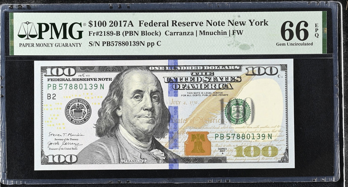 United States 100 Dollars USA 2017A P 548 B New York Gem UNC PMG 66 EPQ