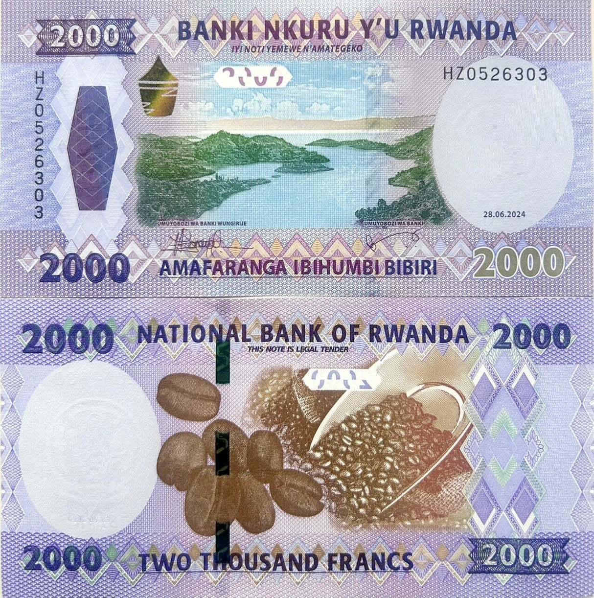 Rwanda SET 2 PCS 2000 5000 FRANCS 2024 P 44 P 45 New Sign UNC