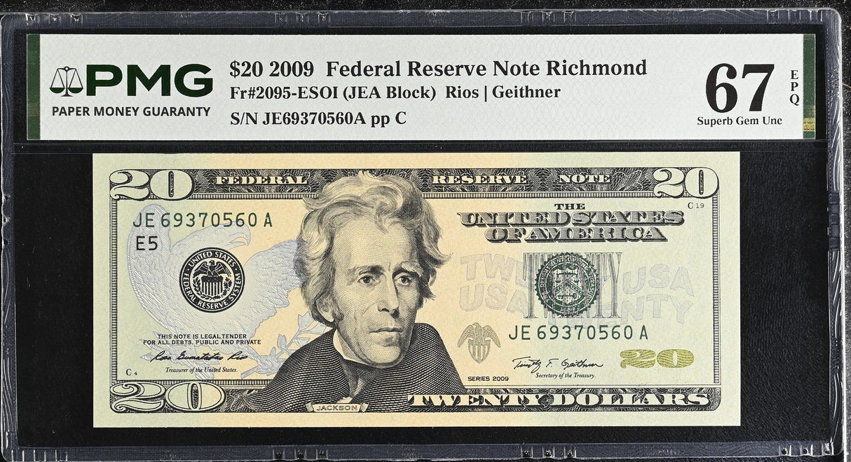 United States 20 Dollars USA 2009 P 533 E Richmond Superb Gem UNC PMG 67 EPQ
