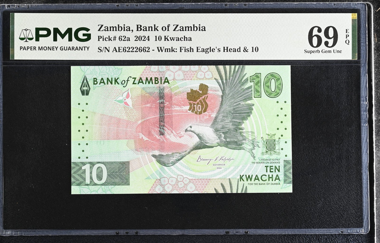 Zambia 10 Kwacha 2024 P 62 a Nice 6222622 Superb Gem UNC PMG 69 EPQ TOP POP