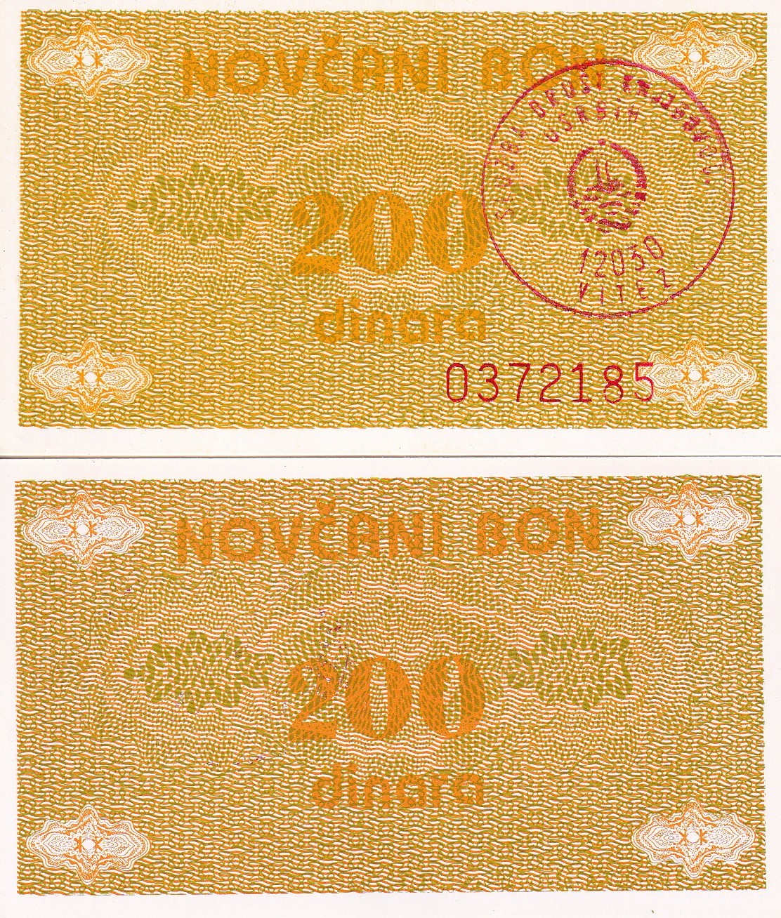 Bosnia & Herzegovina 200 Dinara ND 1992 P 48 c UNC ,LOCAL ISSUES & HANDSTAMPED