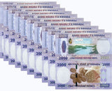 Rwanda 2000 Francs 2024 P 44 NEW Design UNC LOT 10 Pcs 1/10 BUNDLE