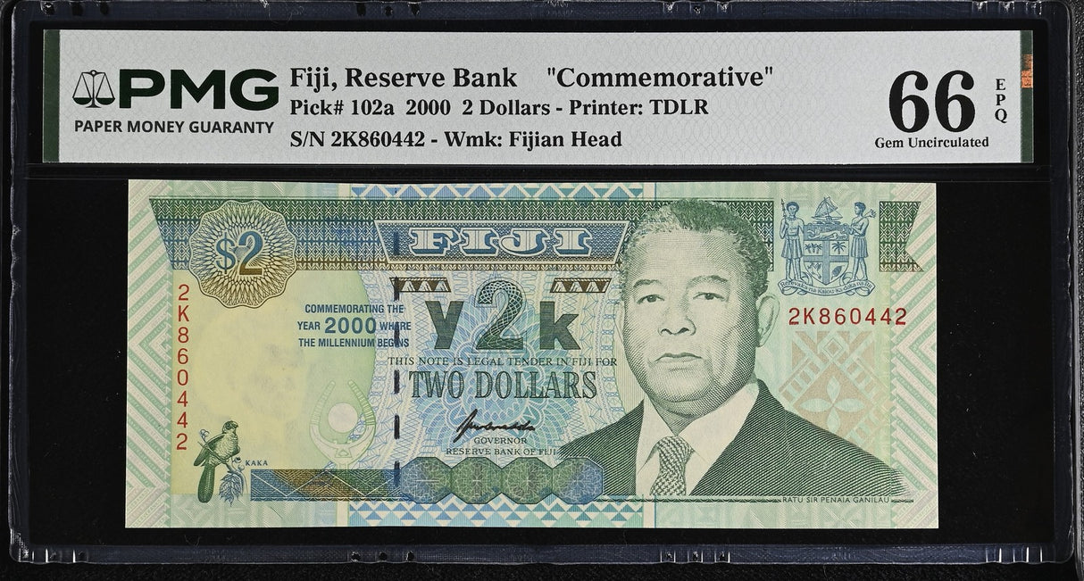 Fiji 2 Dollars 2000 P 102 a Commemorative Gem UNC PMG 66 EPQ