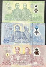 Thailand SET 3 UNC 20 50 100 Baht ND 2025 P NEW 146 147 Polymer First OA Prefix